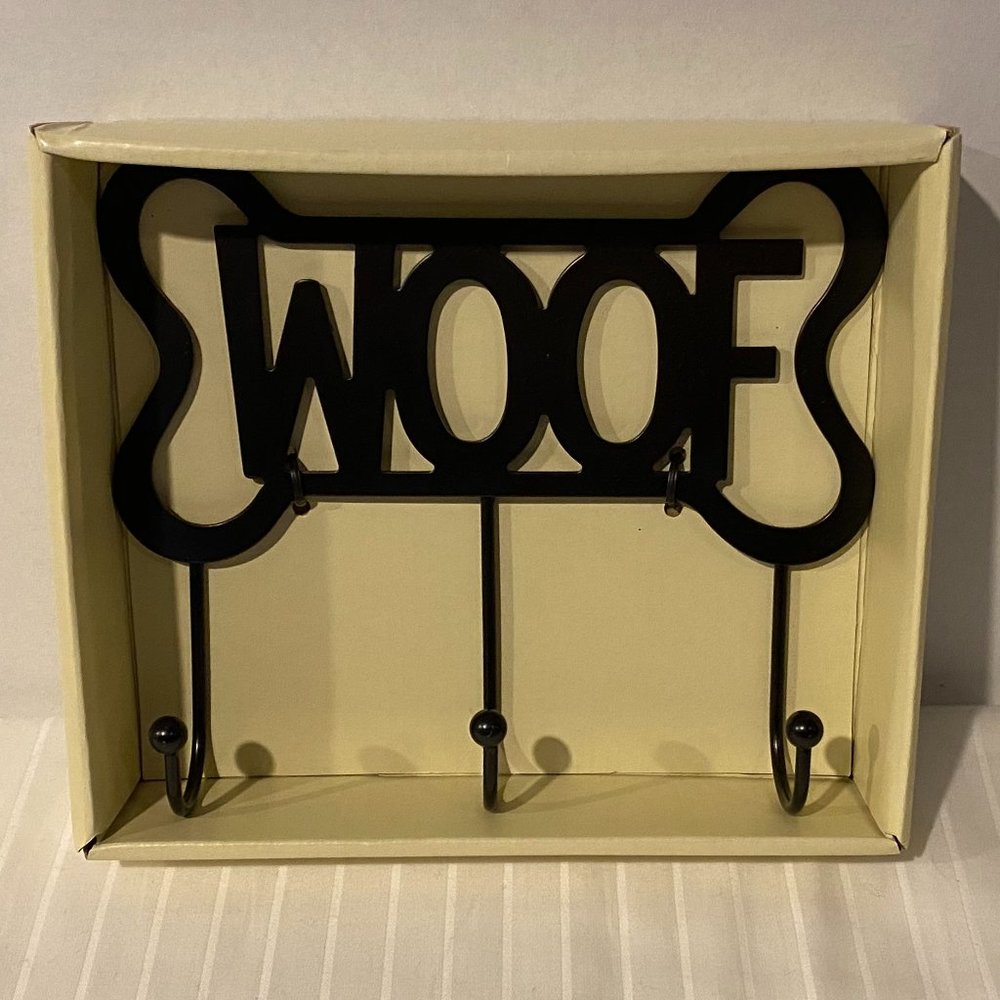Woof Pet Dog Bone Shaped 3 Hook Leash holder Black Wall Rack Metal-Simple-Sonoma